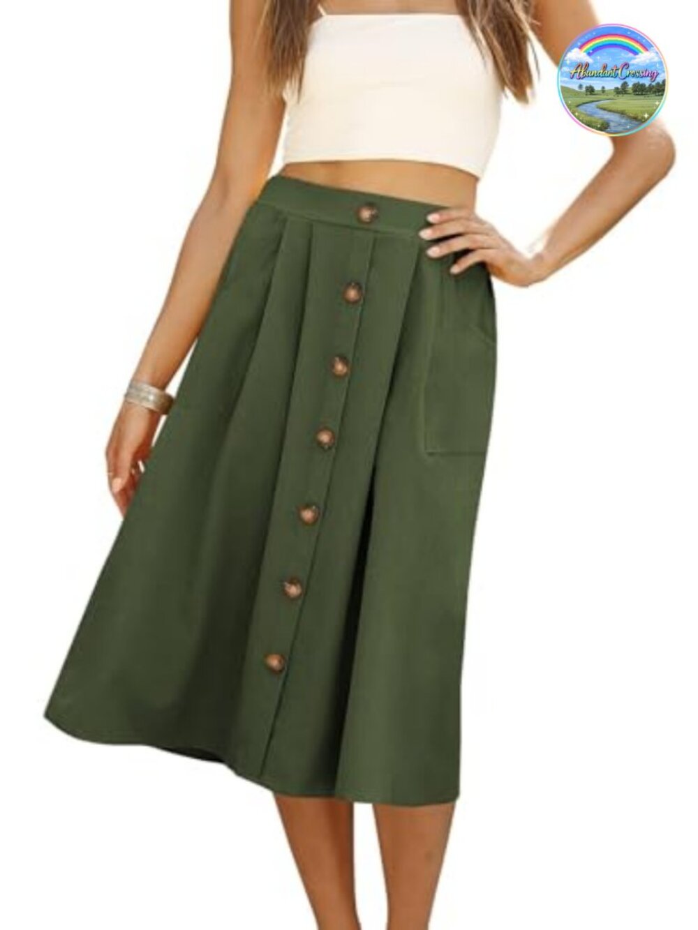 Naggoo Womens A-Line Midi Skirt Front Button High Waisted with Pockets
